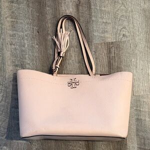 Tory Burch Blush Pebbled Leather Tote with Tassel